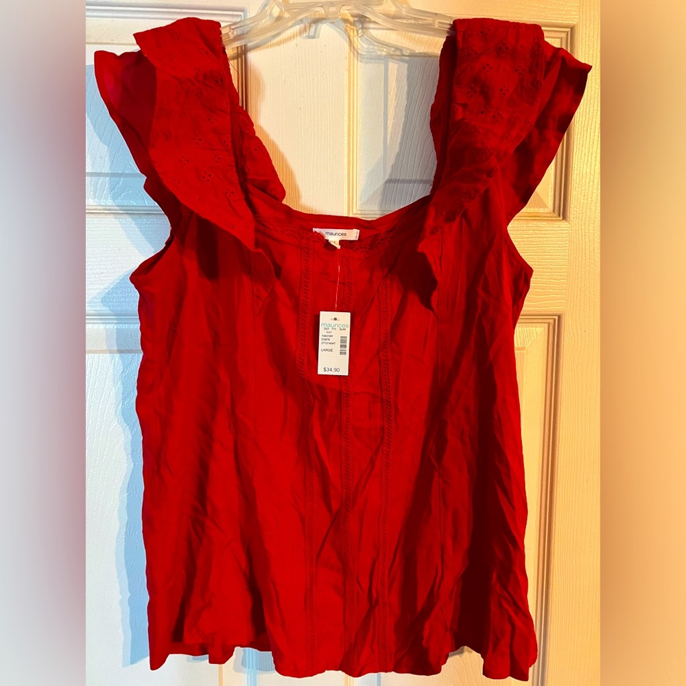 Ruffle Cap Sleeve Top- Large (Red)